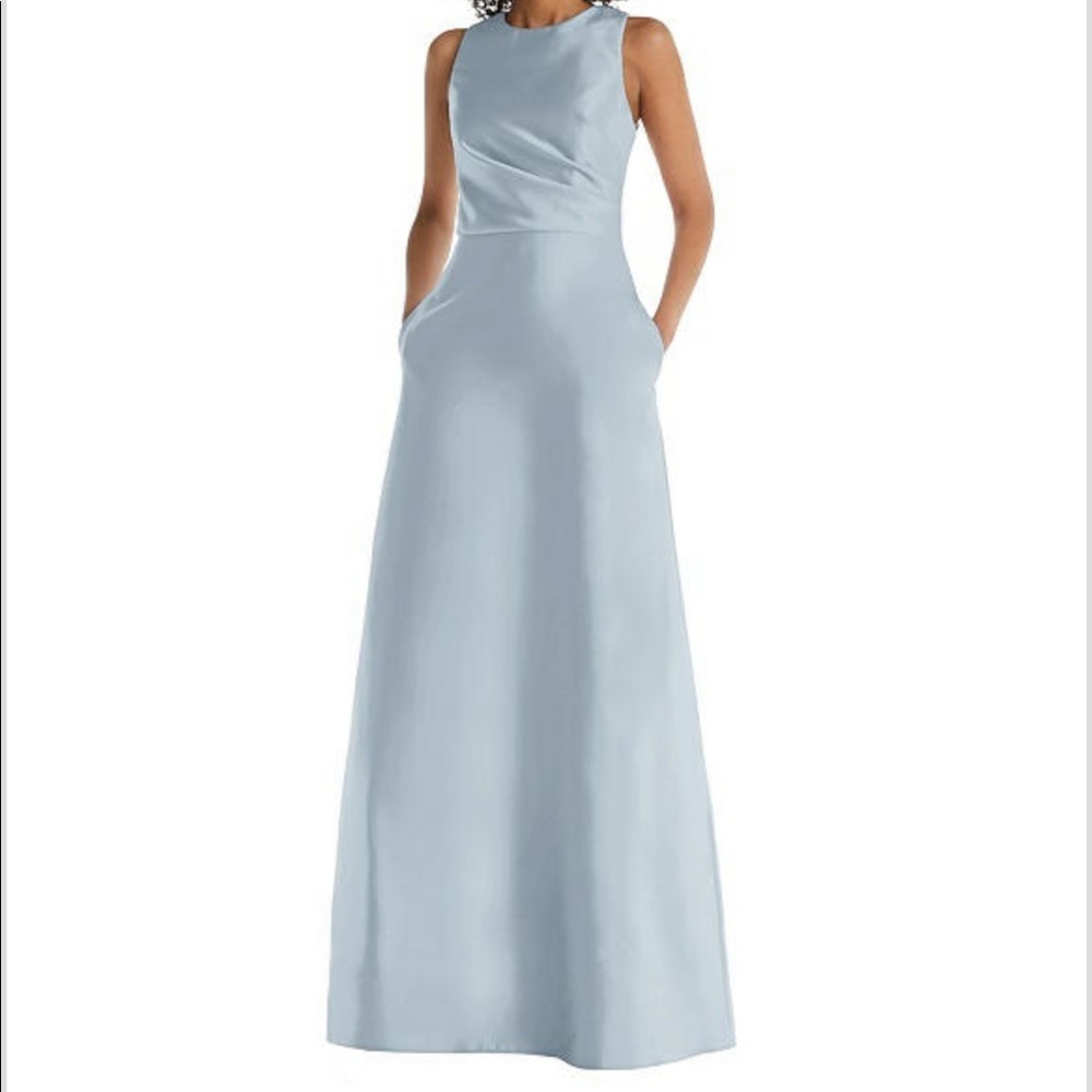 Jewel Neck Asymmetrical Shirred Bodice Maxi Dress